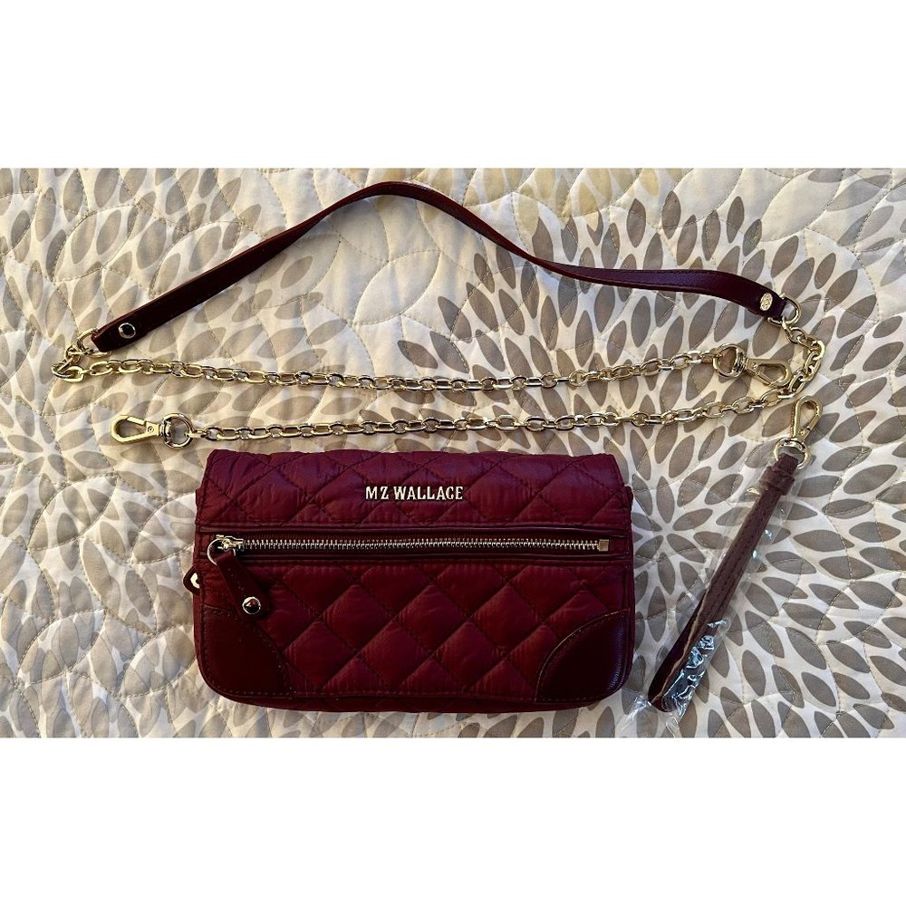 MZ Wallace Crosby Crossbody & wristlet handbag. Color Wine